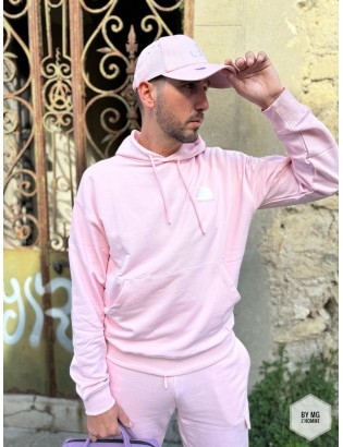 casquette coton rose avec taches effet peinture blanc et violet