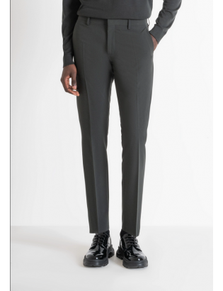 PANTALON « BONNIE » SLIM FIT VERT EN VISCOSE ÉLASTIQUE